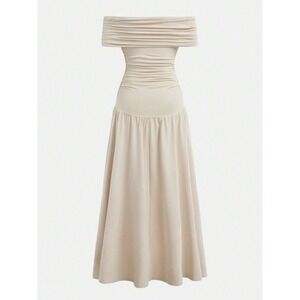 Kids Girls Old Money Champagne Beige Off The Shoulder Maxi Dress Size 8Y Formal‎